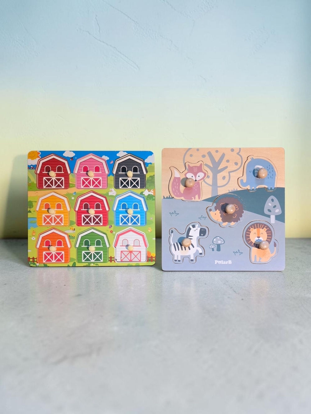 Set: Woodland Animals & Color Barn Knob Puzzle Sets - 5 Activities ♡
